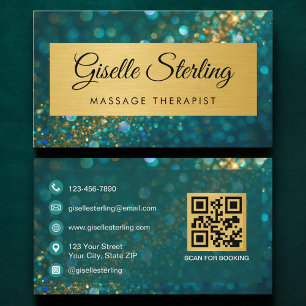 Tarjeta De Visita Terapeuta de Masajes Código QR Brillante Turquesa