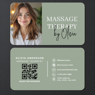 Tarjeta De Visita Terapeuta de Spa de Bienestar Verde Salvia Moderno