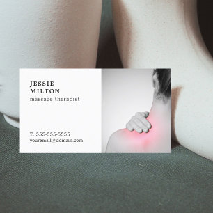Tarjeta De Visita Terapeuta llano elegante del masaje con la foto