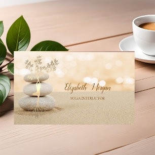 Tarjeta De Visita Terapeuta,Piedras,Arena,Silueta de árbol dorado