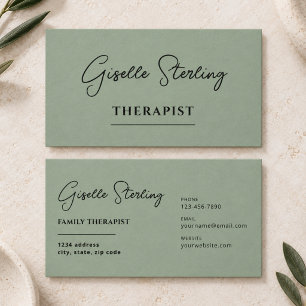 Tarjeta De Visita Terapeuta Psicólogo Verde Sage