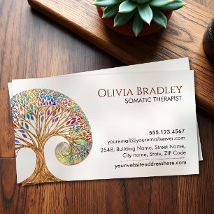 Tarjeta De Visita Terapeuta Somática Árbol Espiral Dorada