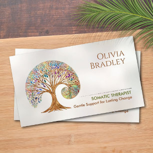 Tarjeta De Visita Terapeuta Somática Árbol Espiral Dorado