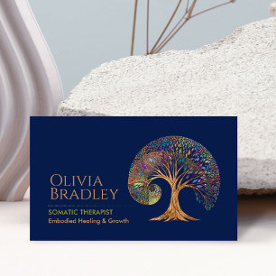 Tarjeta De Visita Terapeuta Somática Árbol Espiral Dorado