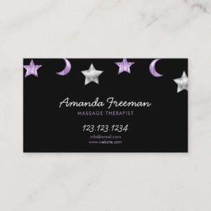 Tarjeta De Visita Terapia celestial de plata y morado