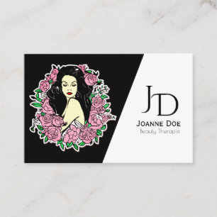 Tarjeta De Visita Terapia De Belleza Elegante Mujer Y Flores