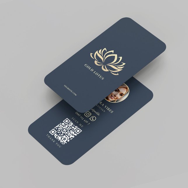 Tarjeta De Visita Terapia de bienestar Dark Blue Gold Lotus (Wellness Therapist Dark Blue Gold Lotus Business Card
)