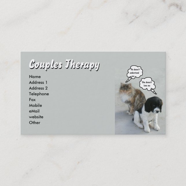 Tarjeta De Visita Terapia de los pares del gato y del perro (Anverso)