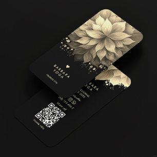 Tarjeta De Visita Terapia de Masaje Black Faux Gold Lotus