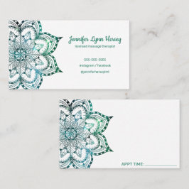 Tarjeta De Visita Terapia de masaje Boho Verde azulado Mandala