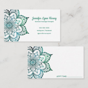 Tarjeta De Visita Terapia de masaje Boho Verde azulado Mandala