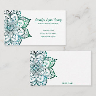 Tarjeta De Visita Terapia de masaje Boho Verde azulado Mandala