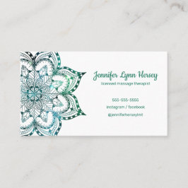 Tarjeta De Visita Terapia de masaje Boho Verde azulado Mandala
