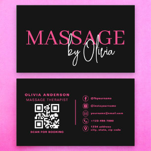 Tarjeta De Visita Terapia de masaje Código QR Rosa caliente