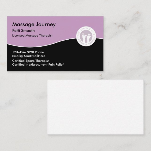 Tarjeta De Visita Terapia de Masaje con Licencia (Anverso / Reverso)