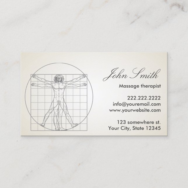 Tarjeta De Visita Terapia de Masaje Cuerpo Humano Davinci (Anverso)