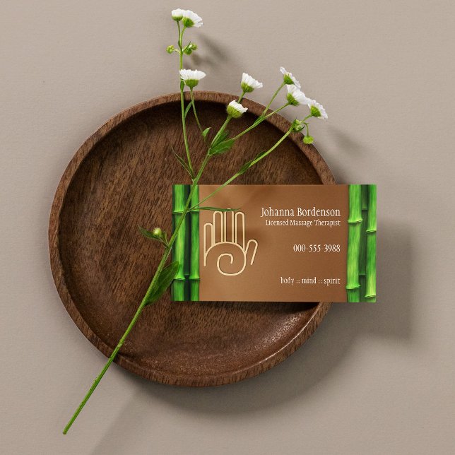 Tarjeta De Visita Terapia de Masaje de Bambú Fresco Alternativa Hori (Fresh Bamboo Massage Therapy Horizontal Alternate Business Card)