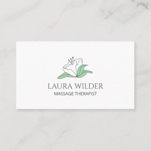 Tarjeta De Visita Terapia de Masaje de Flor Blanca