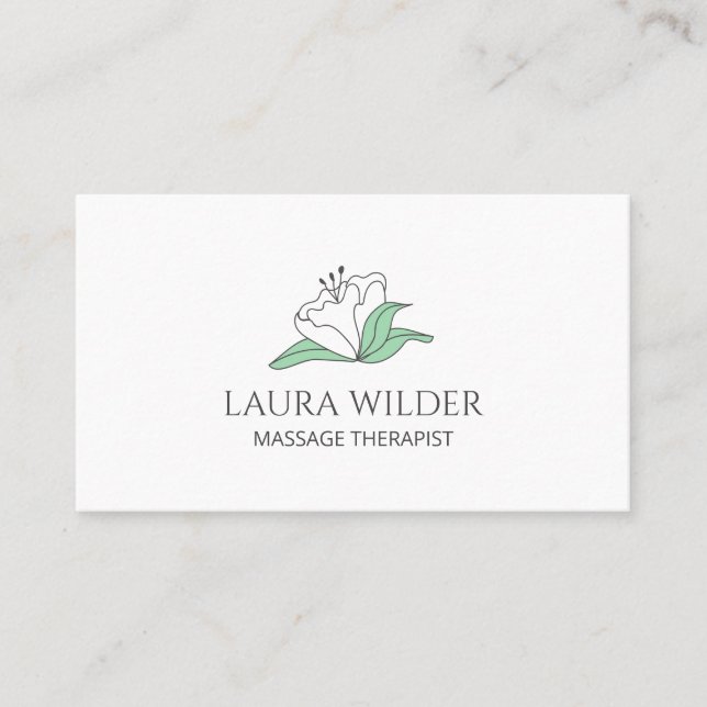 Tarjeta De Visita Terapia de Masaje de Flor Blanca (Anverso)