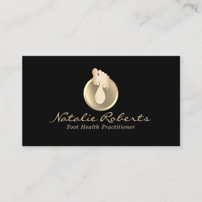 Tarjeta De Visita Terapia de masaje de pies Black Gold Reflexology S (Anverso)