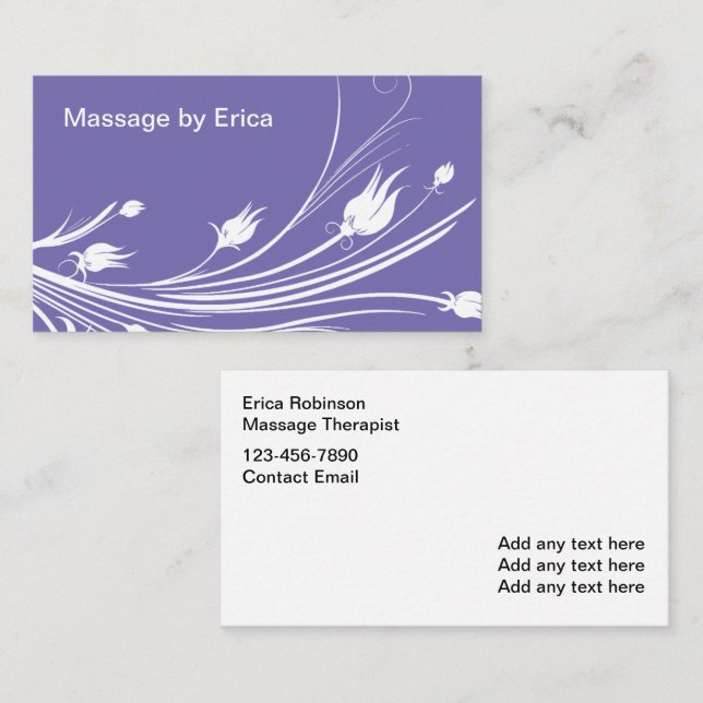 Tarjeta De Visita Terapia De Masaje Floral Femenino Púrpura (Anverso / Reverso)
