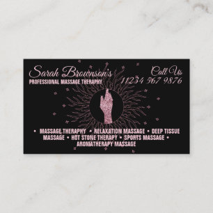 Tarjeta De Visita Terapia de Masaje Glitter Script Manos Sanadoras 