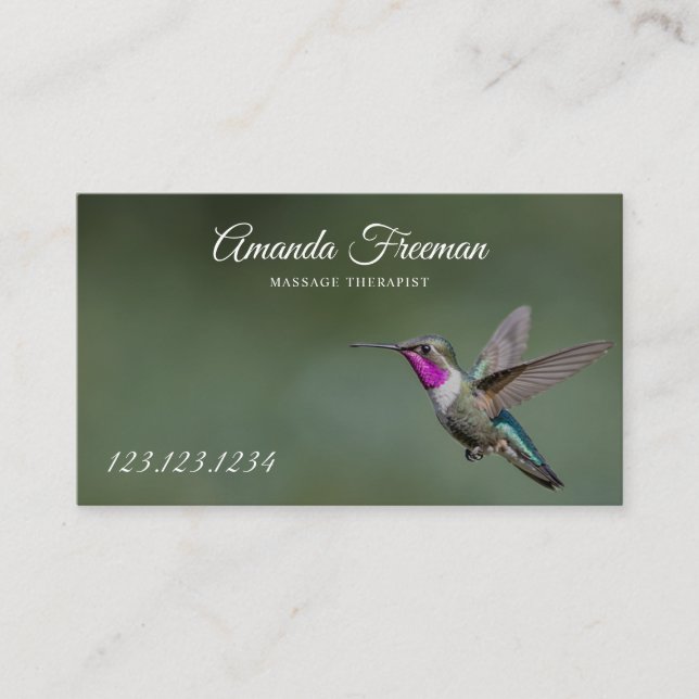 Tarjeta De Visita Terapia de Masaje Green Hummingbird (Anverso)