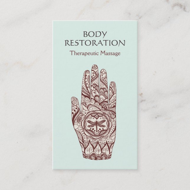 Tarjeta De Visita Terapia de Masaje Henna Dragonfly Tattoo Hand 2 (Anverso)