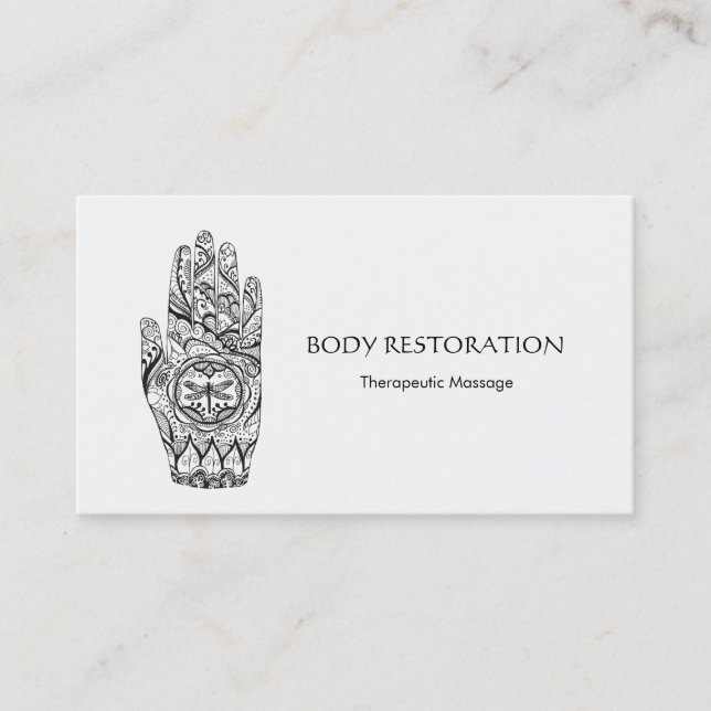 Tarjeta De Visita Terapia de Masaje Henna Dragonfly Tattoo Hand 7 (Anverso)