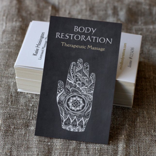 Tarjeta De Visita Terapia de Masaje Henna Lotus Tattoo Hand (Subido por el creador)