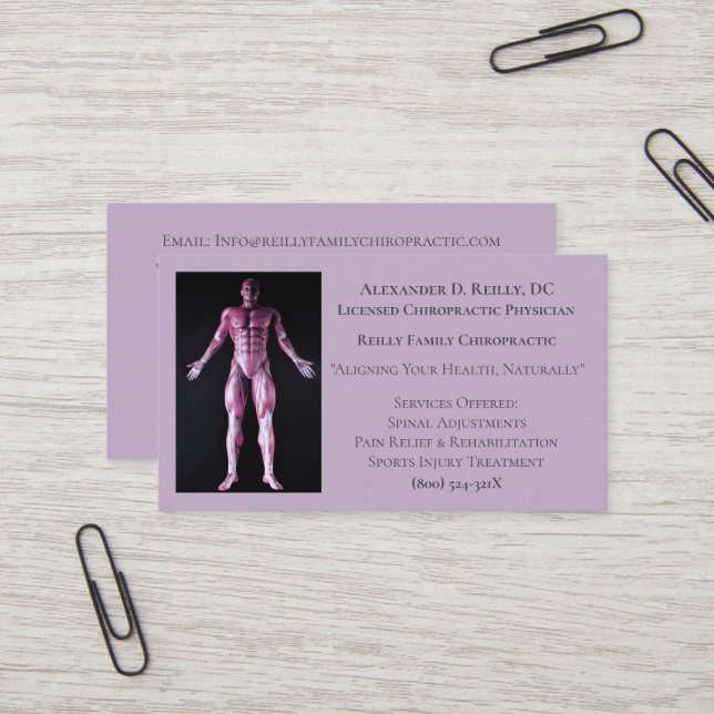 Tarjeta De Visita Terapia de Masaje Púrpura Médico quiropráctico (Anverso/Reverso In Situ)