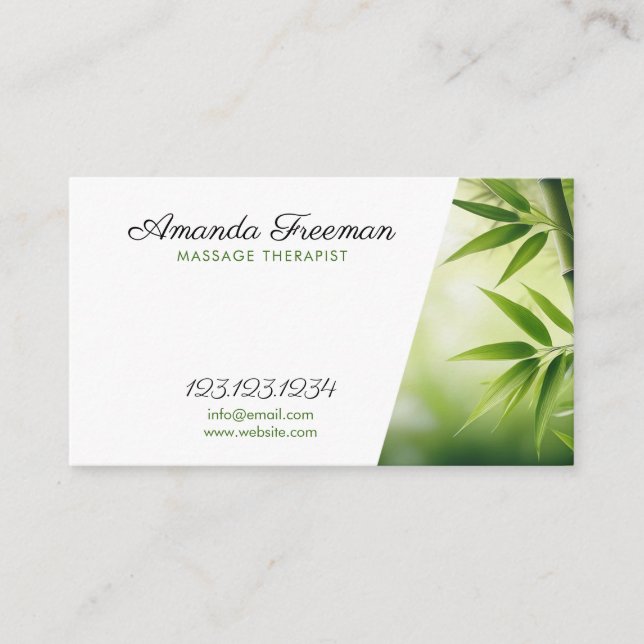 Tarjeta De Visita Terapia de Masaje Serene Green Bamboo (Anverso)
