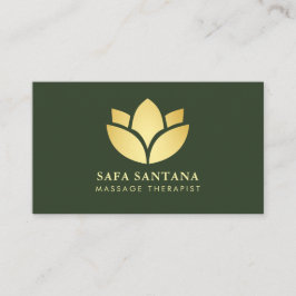 Tarjeta De Visita Terapia de Masaje Spa Flor de Loto Verde Oscuro