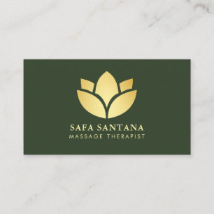 Tarjeta De Visita Terapia de Masaje Spa Flor de Loto Verde Oscuro