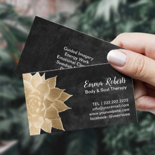 Tarjeta De Visita Terapia de Masaje Spa Floral Dorado Rústico Pizarr