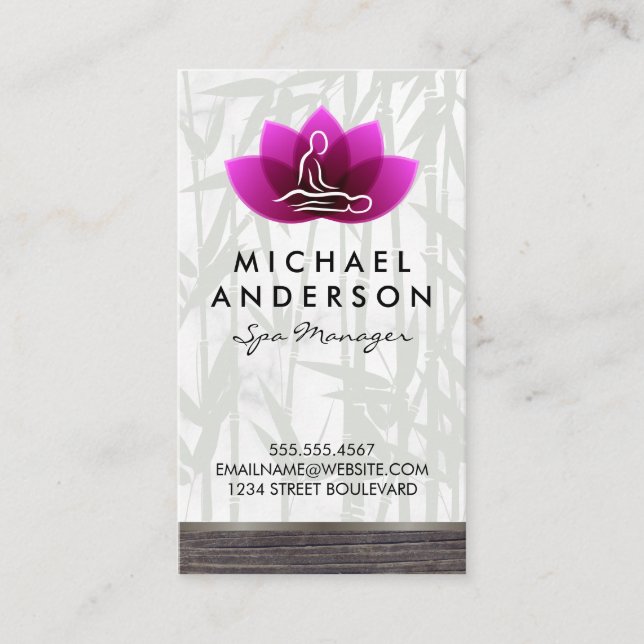 Tarjeta De Visita Terapia de Masaje | Spa Lotus Flower (Anverso)