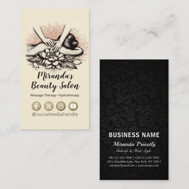 Tarjeta De Visita Terapia Masajista Manos Curadoras Energía Spa Well (Anverso / Reverso)