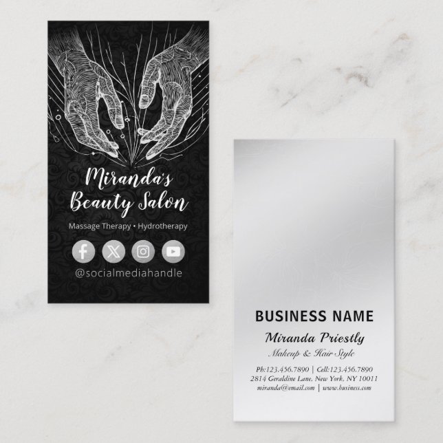 Tarjeta De Visita Terapia Masajista Manos Curadoras Energía Spa Well (Anverso / Reverso)