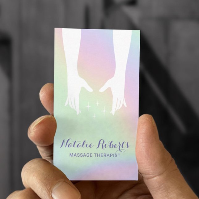 Tarjeta De Visita Terapia Masajista Manos Curativas Spa Holográfico (Subido por el creador)