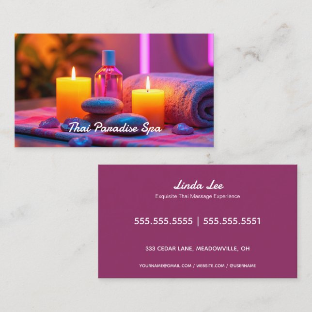 Tarjeta De Visita Terapia Masajista Neon (Anverso / Reverso)