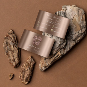 Tarjeta De Visita Terapia Masajista Reflexología Rosa Purpurina Oro