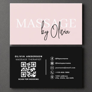 Tarjeta De Visita Terapia moderna de masaje QR Código Rubor Rosa