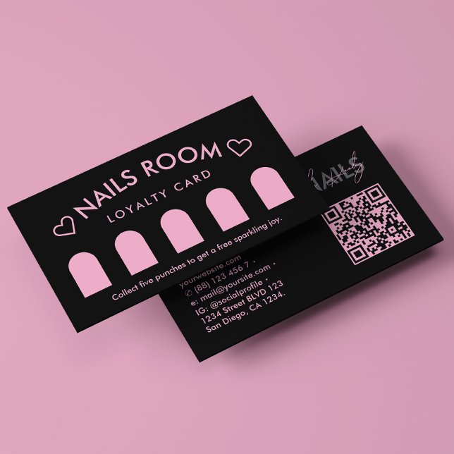 Tarjeta De Visita Terapia Nail Spa Lealtad Rosa Negra (Nail Spa Therapist Black Pink Loyalty Business Card
)
