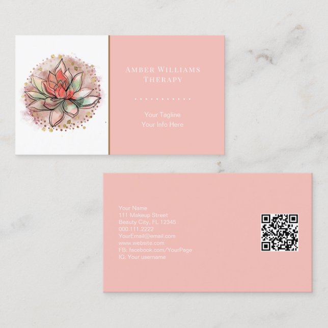 Tarjeta De Visita Terapia Spa Suculento Yoga Curación Código QR (Anverso / Reverso)