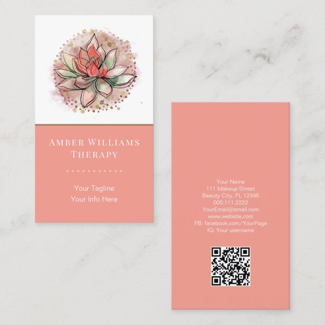 Tarjeta De Visita Terapia Spa Suculento Yoga Curación Código QR (Anverso / Reverso)