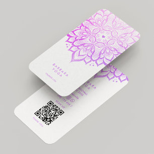Tarjeta De Visita Terapista Mandala White Purple Lotus Elegant