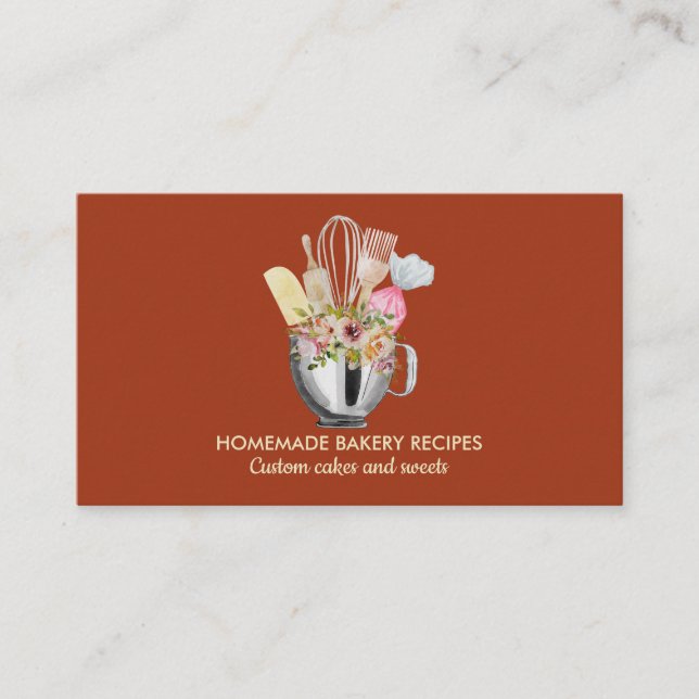 Tarjeta De Visita Terra Cook Chef Acuarela Hornear Utensilios Panade (Anverso)