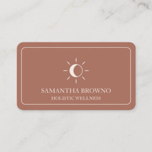 Tarjeta De Visita Terracota beige sol celestial luna bienestar holís