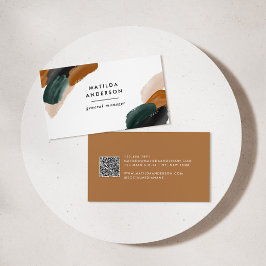 Tarjeta De Visita Terracota, código QR abstracto verde moderno
