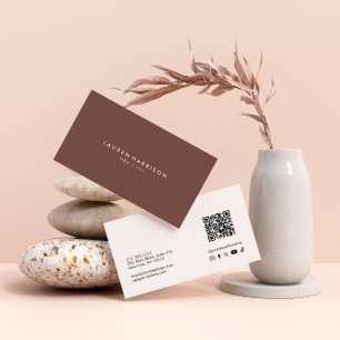 Tarjeta De Visita Terracota Modernista Minimalista Código Qr Redes S